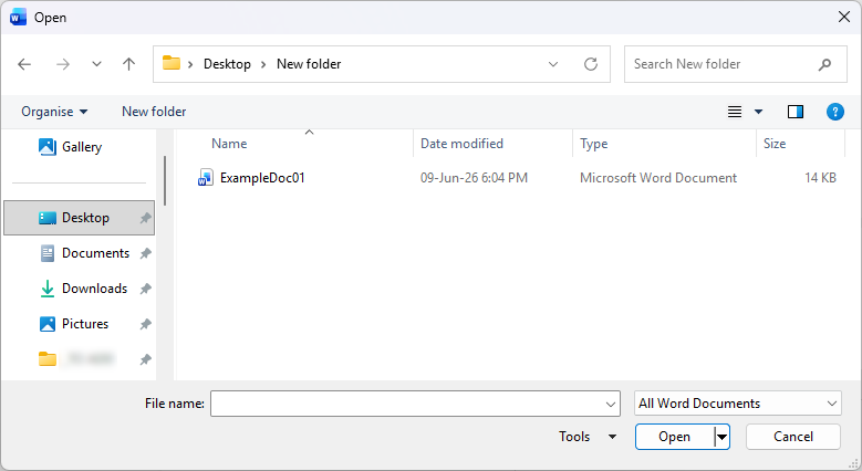 File dialog open window in Windows